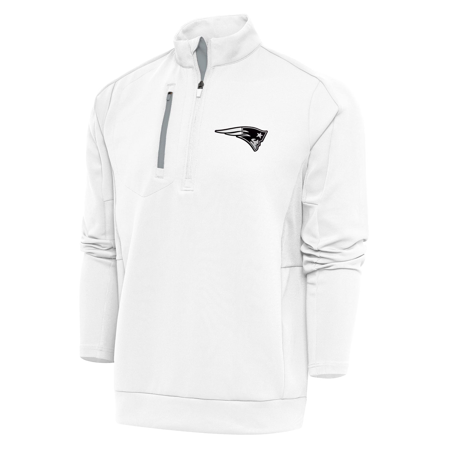 Men's Antigua White New England Patriots Metallic Logo Generation Quarter-Zip Pullover Top