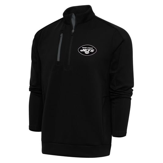 Men's Antigua Black/Charcoal New York Jets Metallic Logo Generation Quarter-Zip Pullover Top