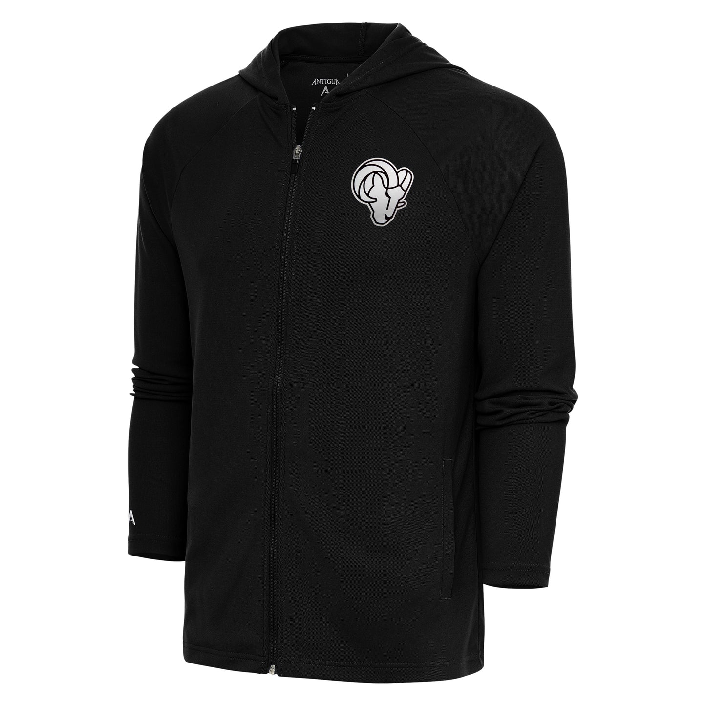 Men's Antigua Black Los Angeles Rams Metallic Logo Legacy Full-Zip Hoodie