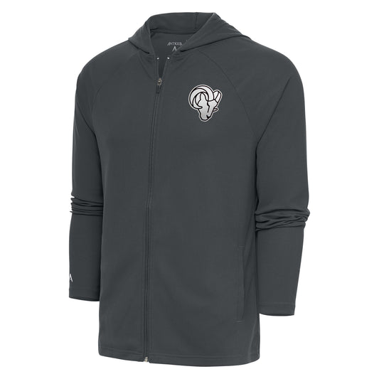 Men's Antigua Charcoal Los Angeles Rams Metallic Logo Legacy Full-Zip Hoodie