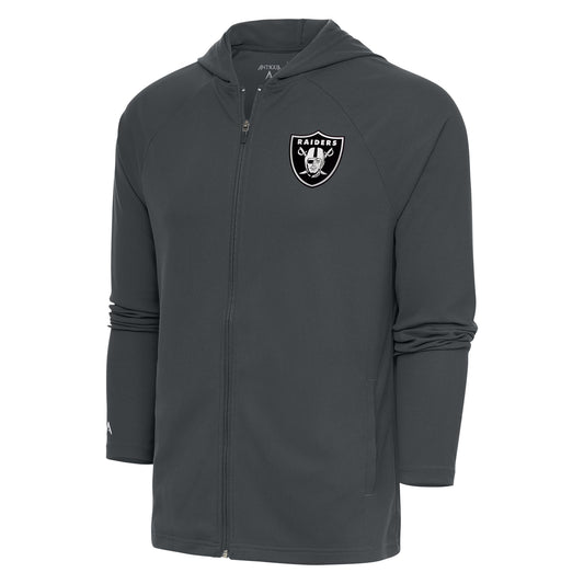 Men's Antigua Charcoal Las Vegas Raiders Metallic Logo Legacy Full-Zip Hoodie