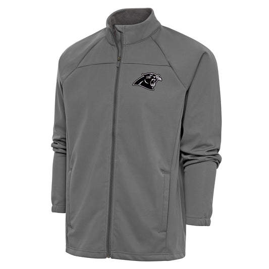Men's Antigua Steel Carolina Panthers Metallic Logo Links Full-Zip Golf Jacket
