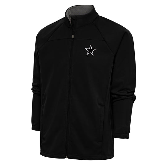 Men's Antigua Black Dallas Cowboys Metallic Logo Links Full-Zip Golf Jacket