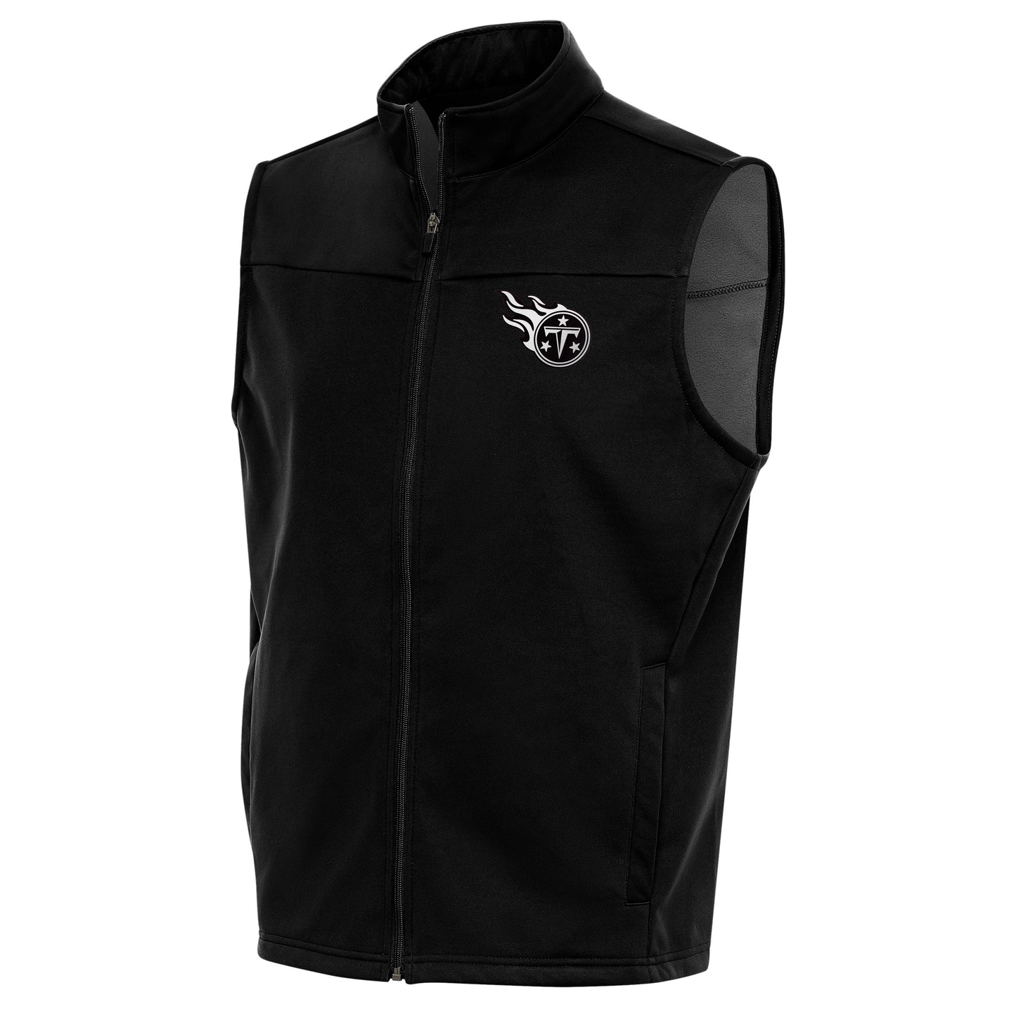 Men's Antigua Black Tennessee Titans Metallic Logo Links Full-Zip Golf Vest