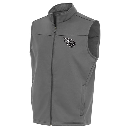 Men's Antigua Steel Tennessee Titans Metallic Logo Links Full-Zip Golf Vest