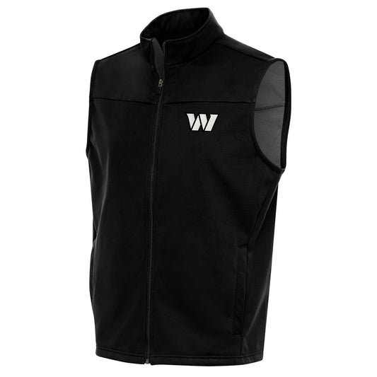 Men's Antigua Black Washington Commanders Metallic Logo Links Full-Zip Golf Vest