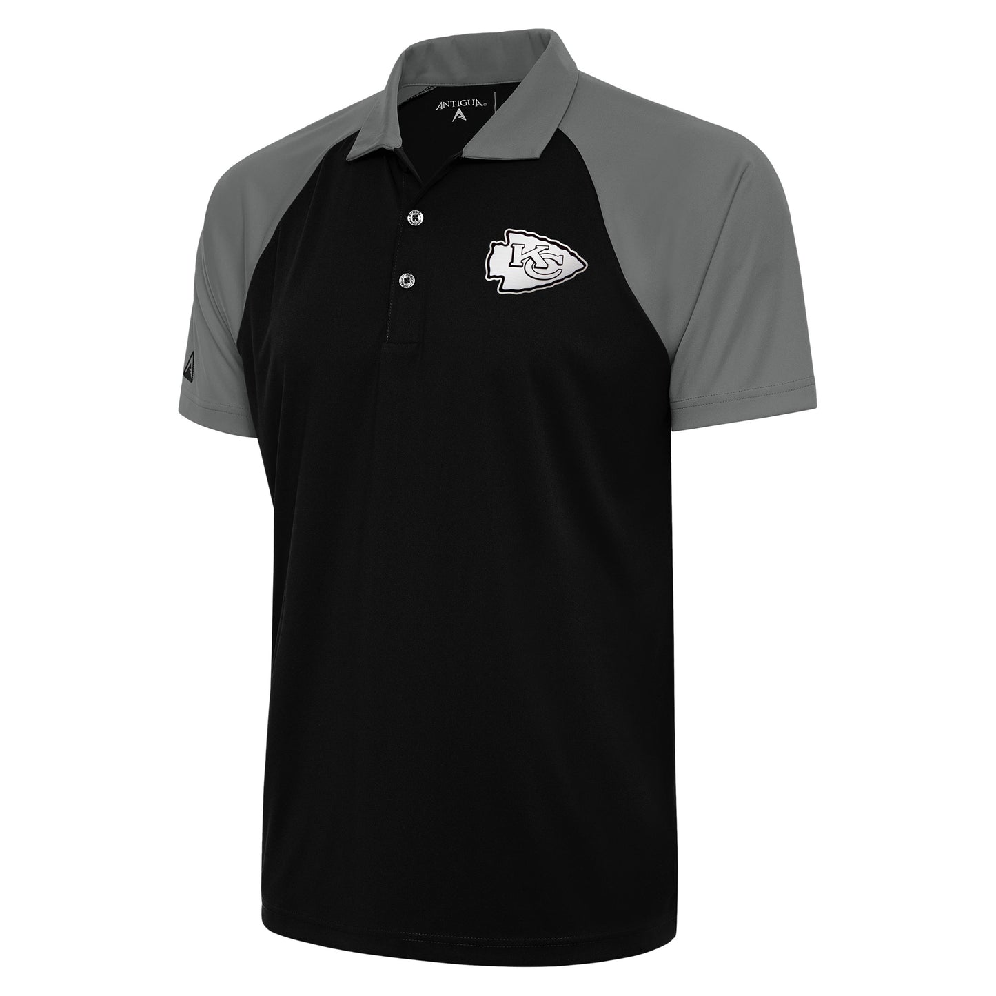 Men's Antigua Black/Gray Kansas City Chiefs Metallic Logo Nova Polo