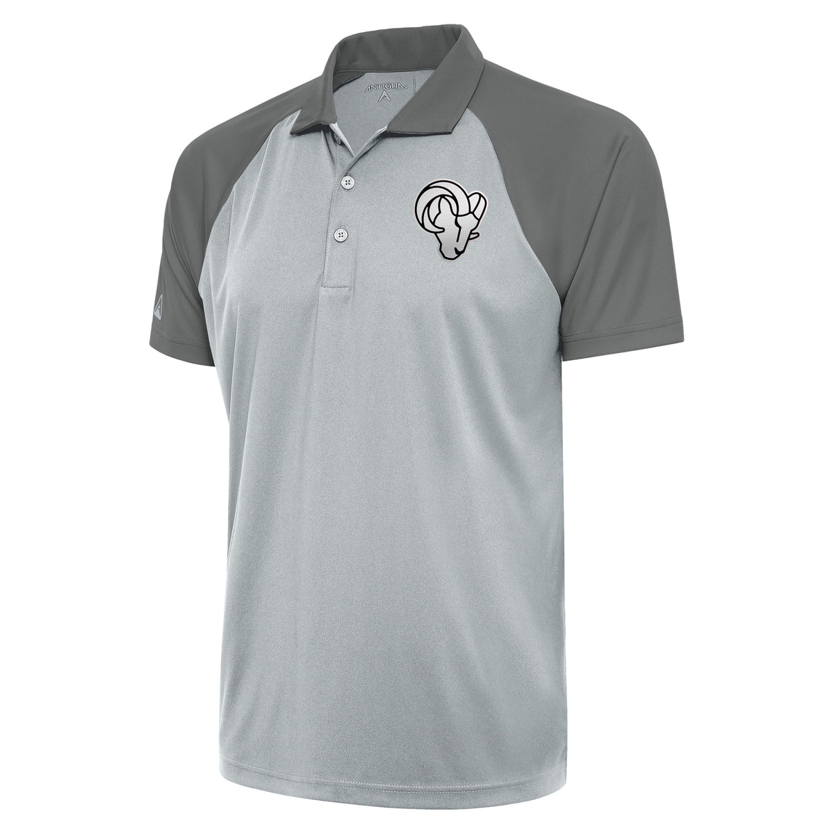 Men's Antigua Silver/Gray Los Angeles Rams Metallic Logo Nova Polo