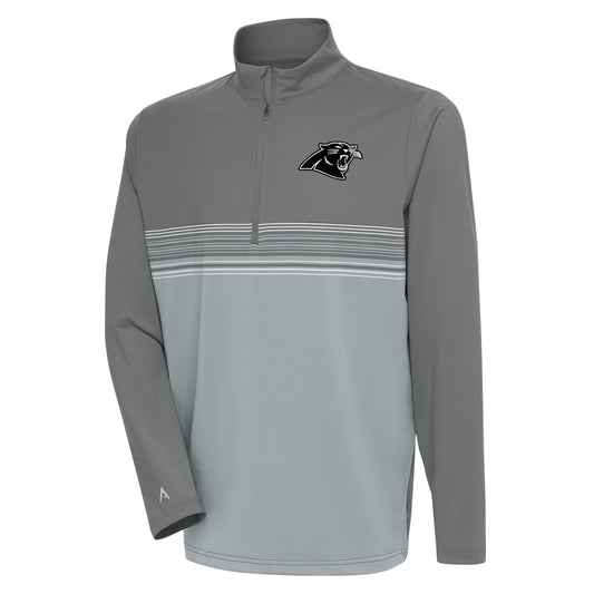 Men's Antigua Steel Carolina Panthers Metallic Logo Pace Quarter-Zip Pullover Top