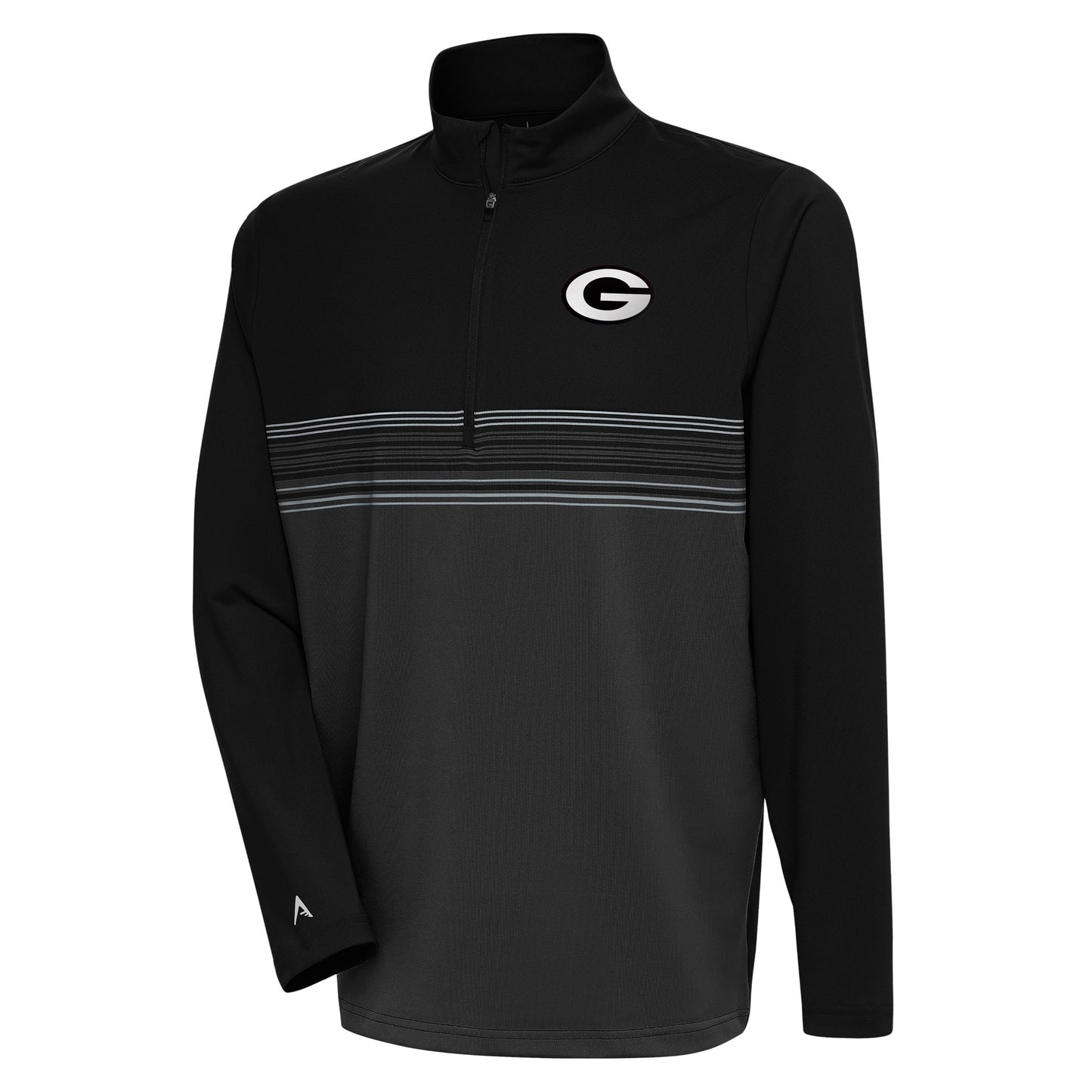 Men's Antigua Black Green Bay Packers Metallic Logo Pace Quarter-Zip Pullover Top