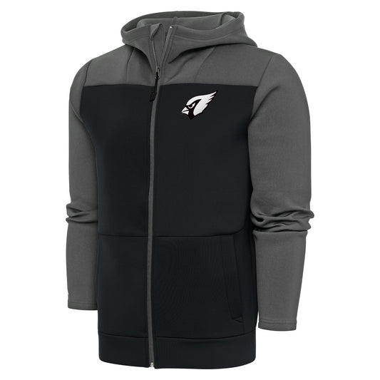 Men's Antigua Steel/Charcoal Arizona Cardinals Metallic Logo Protect Full-Zip Hoodie