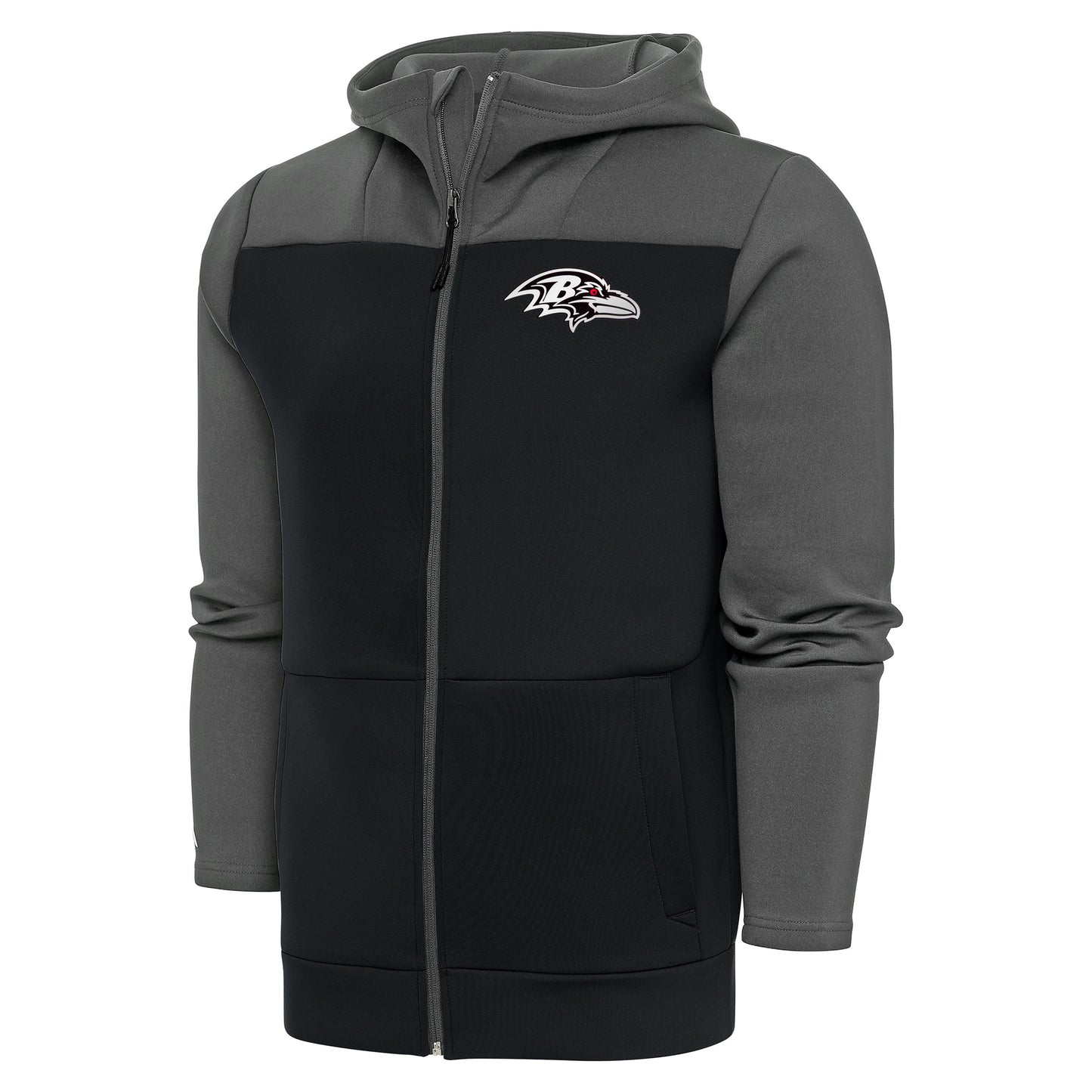 Men's Antigua Steel/Charcoal Baltimore Ravens Metallic Logo Protect Full-Zip Hoodie