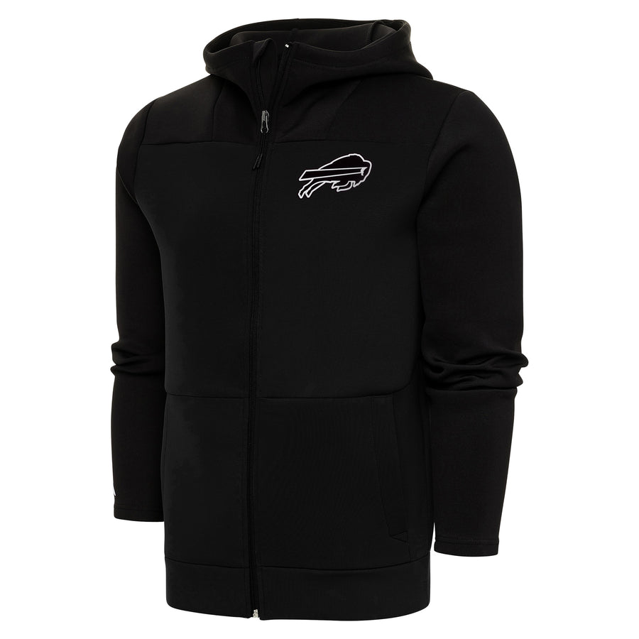 Men's Antigua Black Buffalo Bills Metallic Logo Protect Full-Zip Hoodie