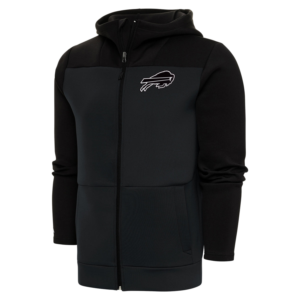 Men's Antigua Charcoal/Black Buffalo Bills Metallic Logo Protect Full-Zip Hoodie