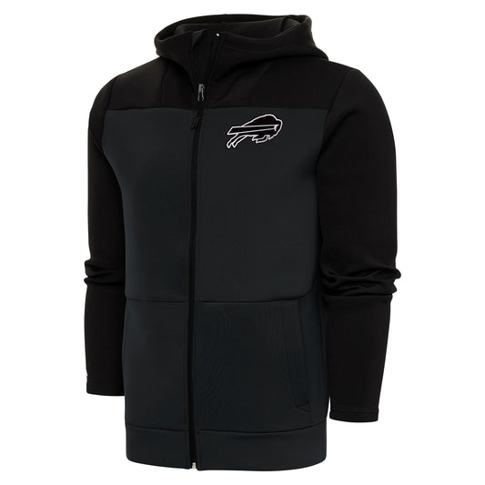Men's Antigua Charcoal/Black Buffalo Bills Metallic Logo Protect Full-Zip Hoodie