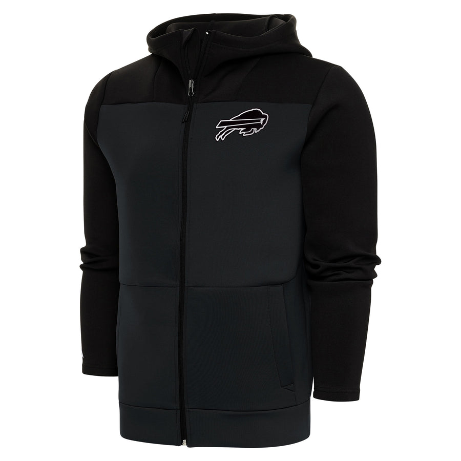Men's Antigua Charcoal/Black Buffalo Bills Metallic Logo Protect Full-Zip Hoodie