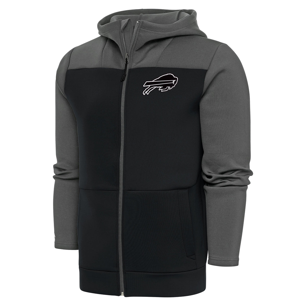 Men's Antigua Steel/Charcoal Buffalo Bills Metallic Logo Protect Full-Zip Hoodie