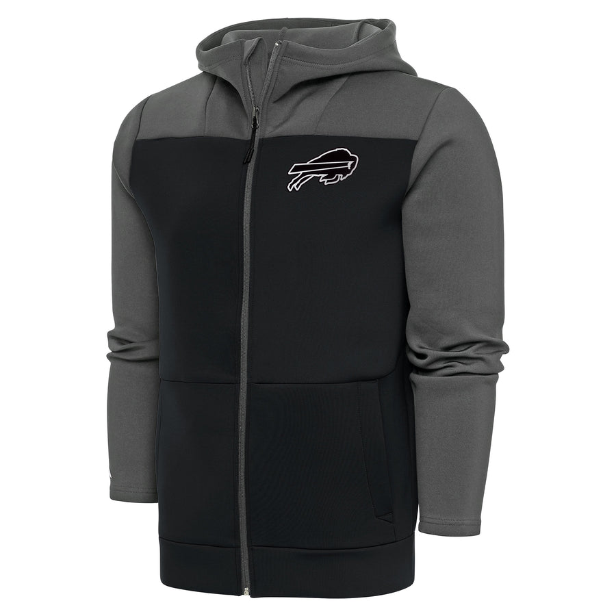 Men's Antigua Steel/Charcoal Buffalo Bills Metallic Logo Protect Full-Zip Hoodie