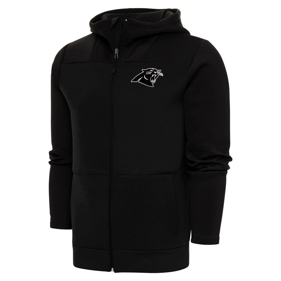 Men's Antigua Black Carolina Panthers Metallic Logo Protect Full-Zip Hoodie