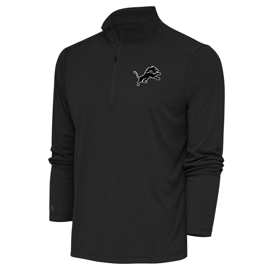Men's Antigua Charcoal Detroit Lions Metallic Logo Tribute Quarter-Zip Top