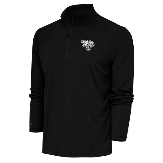 Men's Antigua Black Jacksonville Jaguars Metallic Logo Tribute Quarter-Zip Top