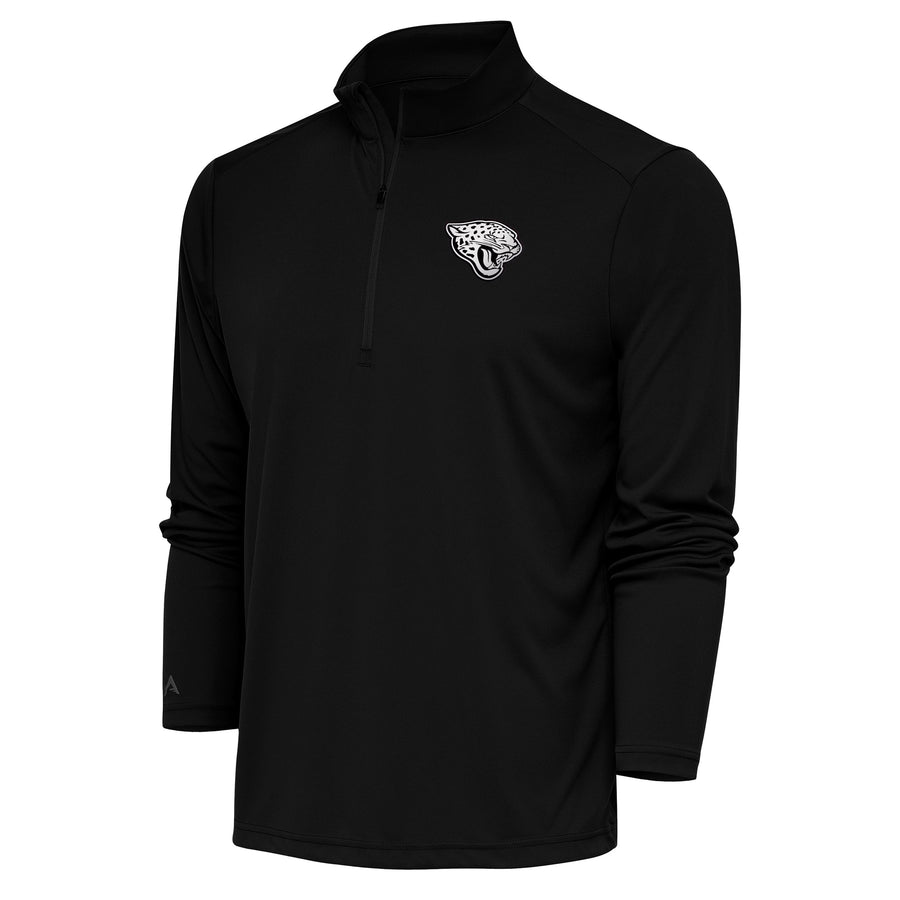 Men's Antigua Black Jacksonville Jaguars Metallic Logo Tribute Quarter-Zip Top