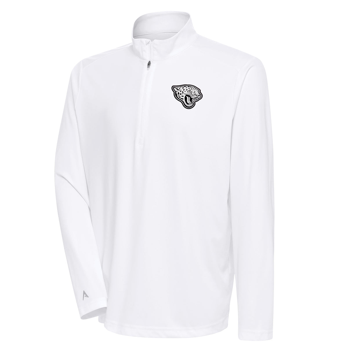 Men's Antigua White Jacksonville Jaguars Metallic Logo Tribute Quarter-Zip Top