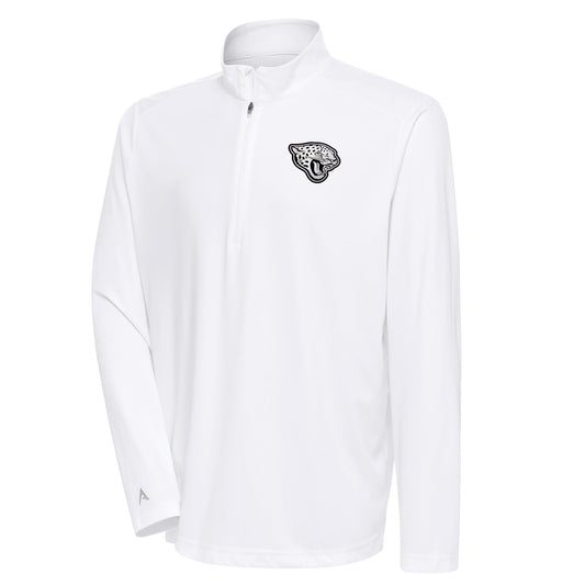 Men's Antigua White Jacksonville Jaguars Metallic Logo Tribute Quarter-Zip Top