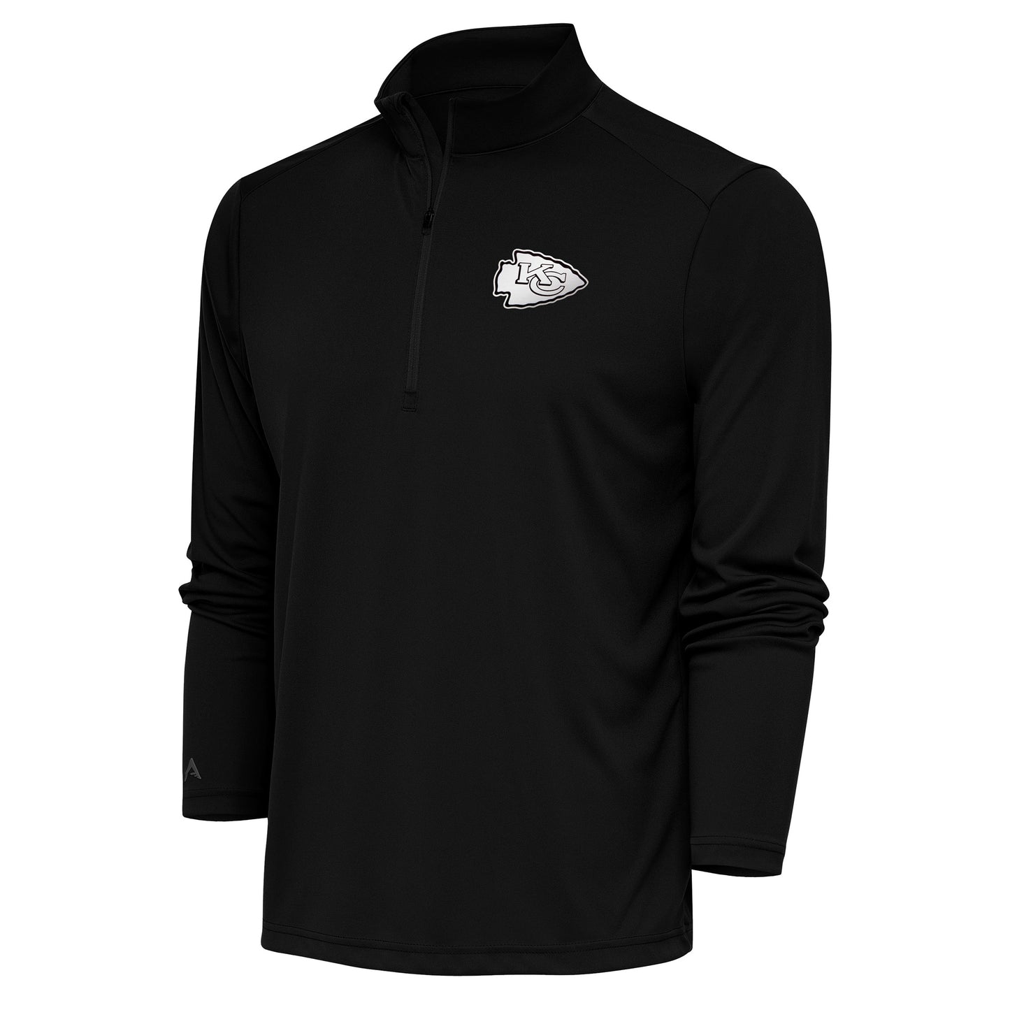 Men's Antigua Black Kansas City Chiefs Metallic Logo Tribute Quarter-Zip Top