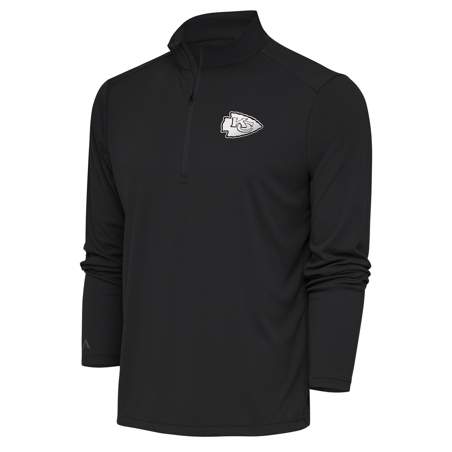 Men's Antigua Charcoal Kansas City Chiefs Metallic Logo Tribute Quarter-Zip Top