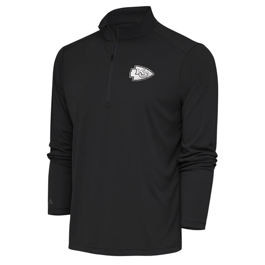 Men's Antigua Charcoal Kansas City Chiefs Metallic Logo Tribute Quarter-Zip Top