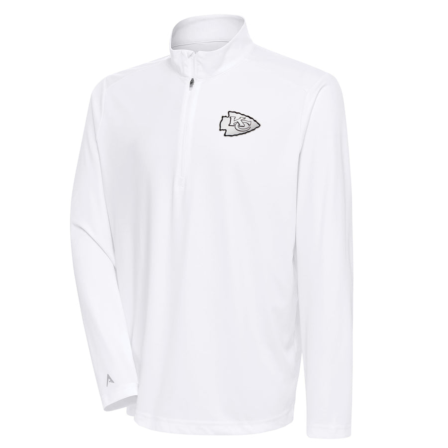 Men's Antigua White Kansas City Chiefs Metallic Logo Tribute Quarter-Zip Top