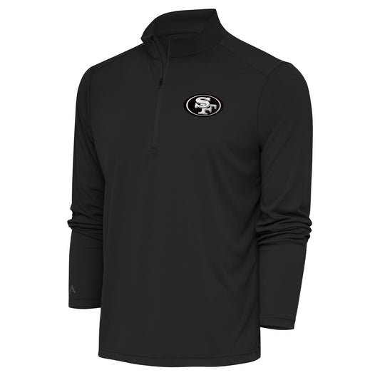 Men's Antigua Charcoal San Francisco 49ers Metallic Logo Tribute Quarter-Zip Top