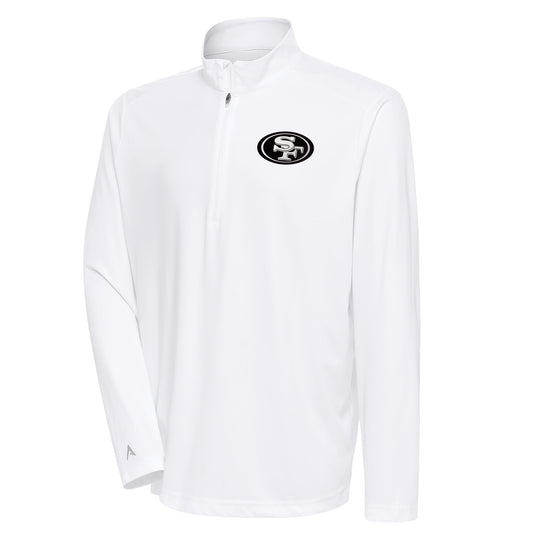 Men's Antigua White San Francisco 49ers Metallic Logo Tribute Quarter-Zip Top