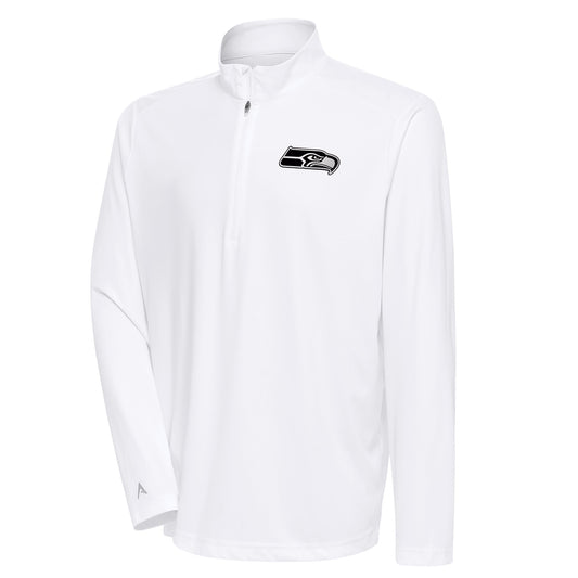 Men's Antigua White Seattle Seahawks Metallic Logo Tribute Quarter-Zip Top