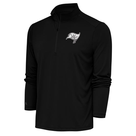 Men's Antigua Black Tampa Bay Buccaneers Metallic Logo Tribute Quarter-Zip Top