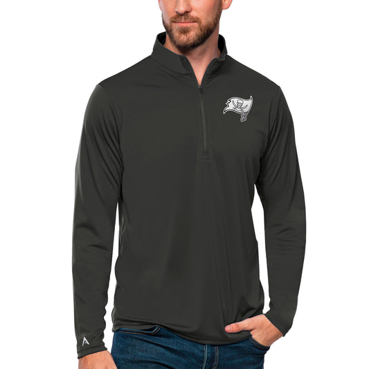 Men's Antigua Charcoal Tampa Bay Buccaneers Metallic Logo Tribute Quarter-Zip Top