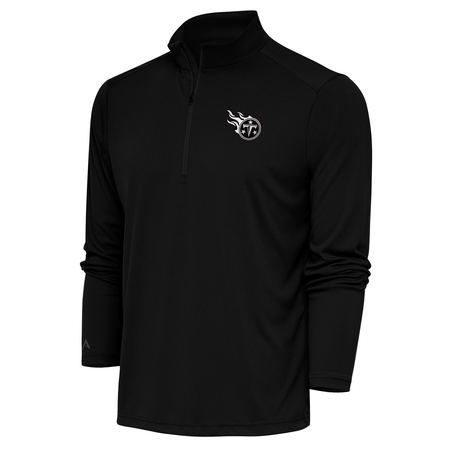 Men's Antigua Black Tennessee Titans Metallic Logo Tribute Quarter-Zip Top