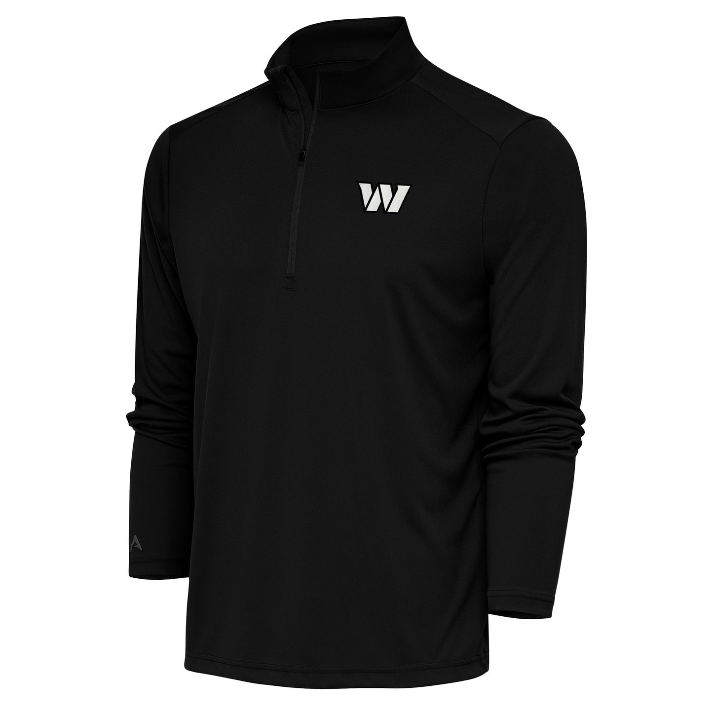 Men's Antigua Black Washington Commanders Metallic Logo Tribute Quarter-Zip Top