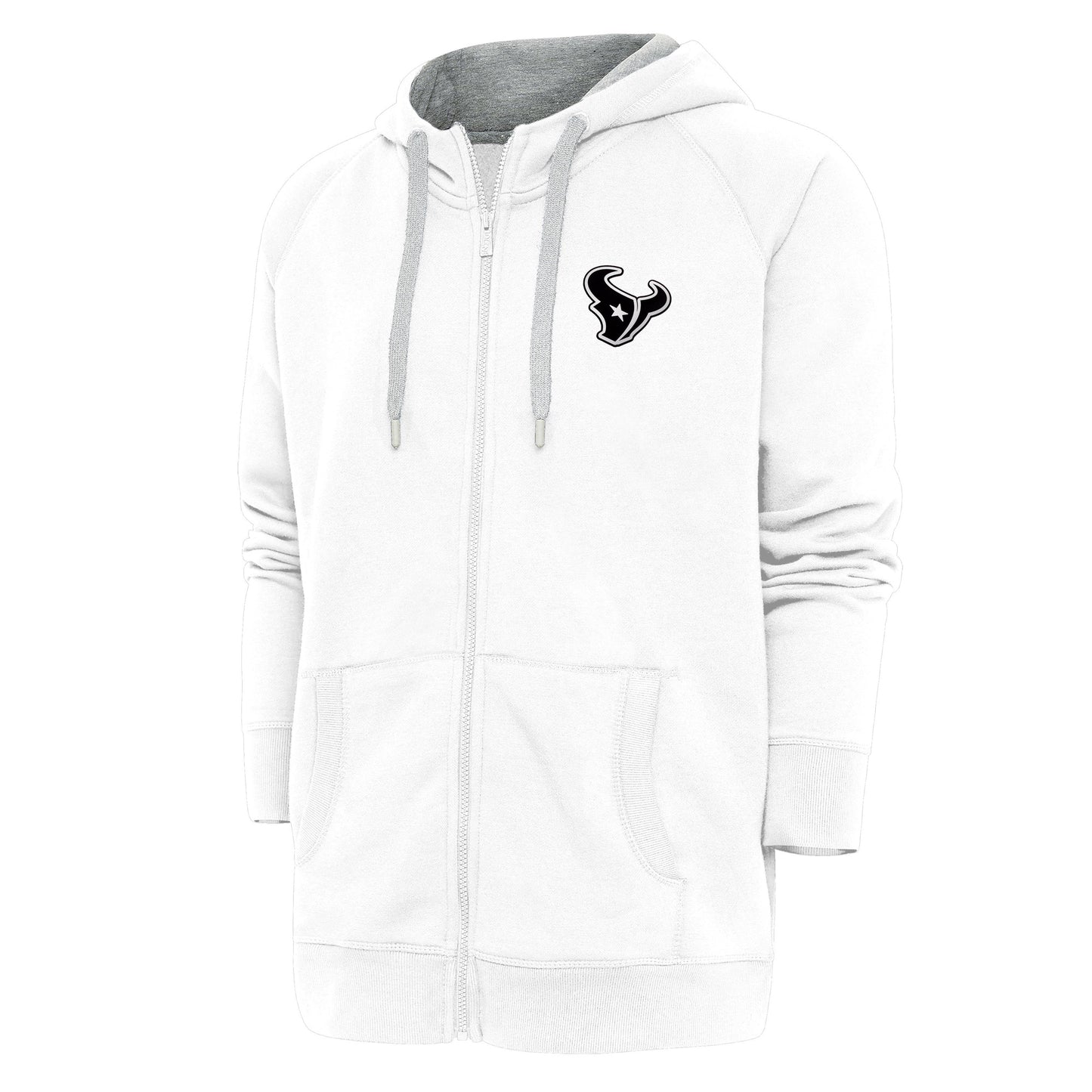 Men's Antigua White Houston Texans Metallic Logo Victory Full-Zip Hoodie