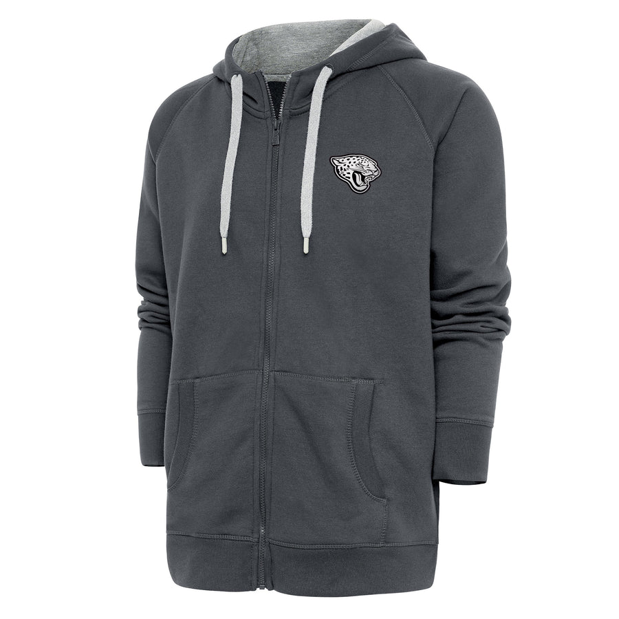Men's Antigua Charcoal Jacksonville Jaguars Metallic Logo Victory Full-Zip Hoodie