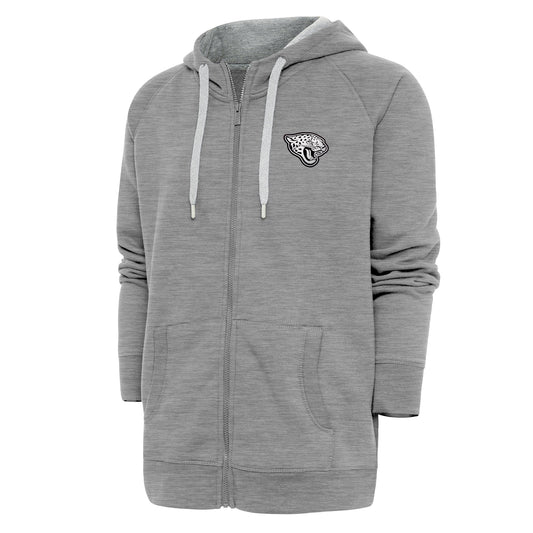 Men's Antigua Heather Gray Jacksonville Jaguars Metallic Logo Victory Full-Zip Hoodie