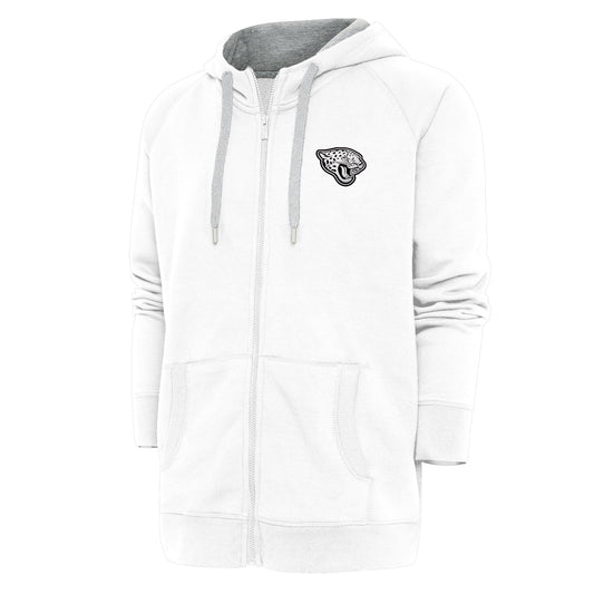 Men's Antigua White Jacksonville Jaguars Metallic Logo Victory Full-Zip Hoodie