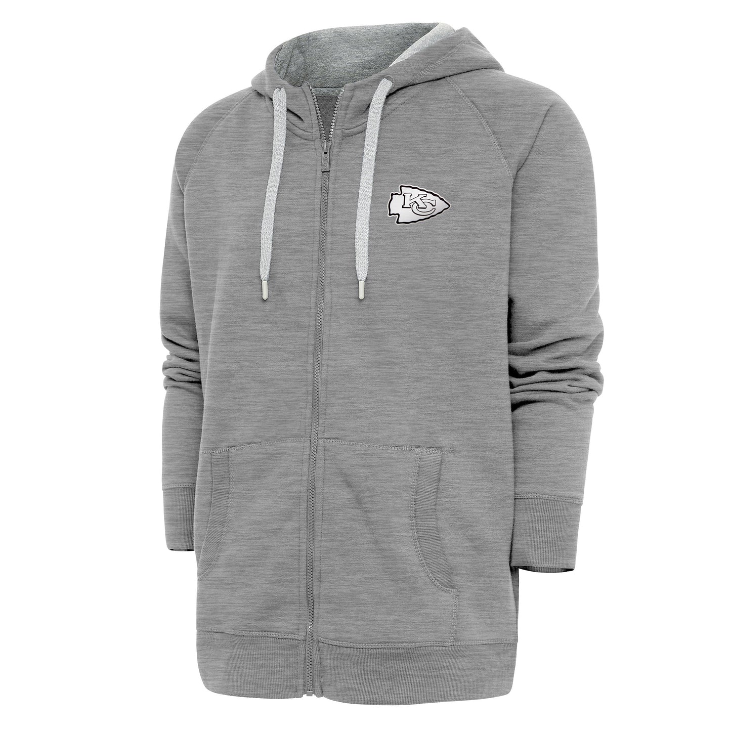 Men's Antigua Heather Gray Kansas City Chiefs Metallic Logo Victory Full-Zip Hoodie