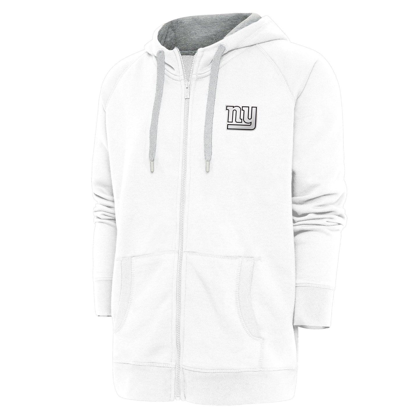 Men's Antigua White New York Giants Metallic Logo Victory Full-Zip Hoodie