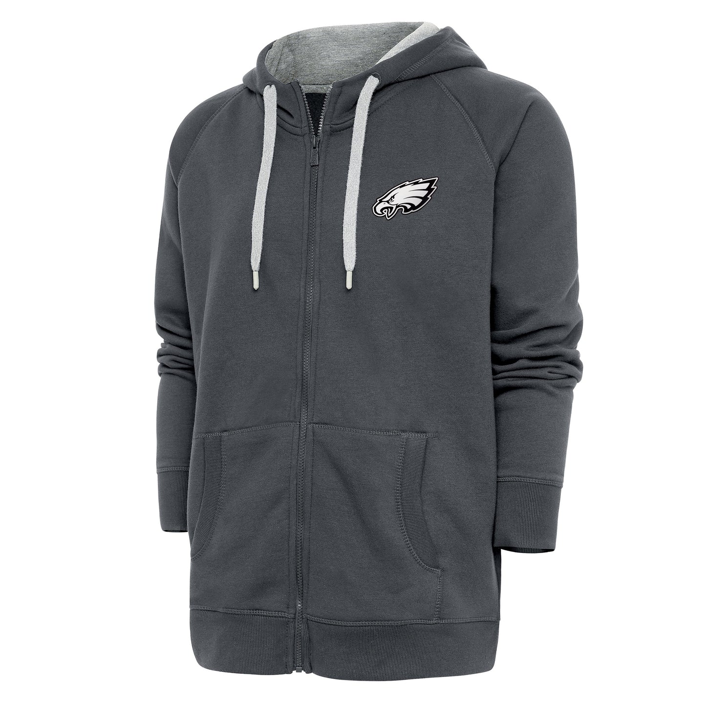 Men's Antigua Charcoal Philadelphia Eagles Metallic Logo Victory Full-Zip Hoodie