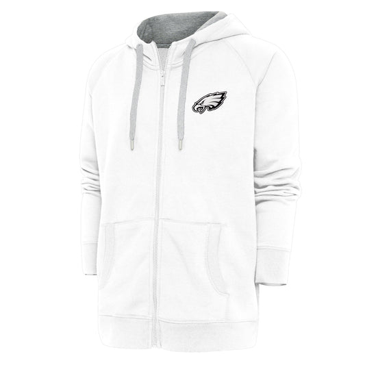 Men's Antigua White Philadelphia Eagles Metallic Logo Victory Full-Zip Hoodie