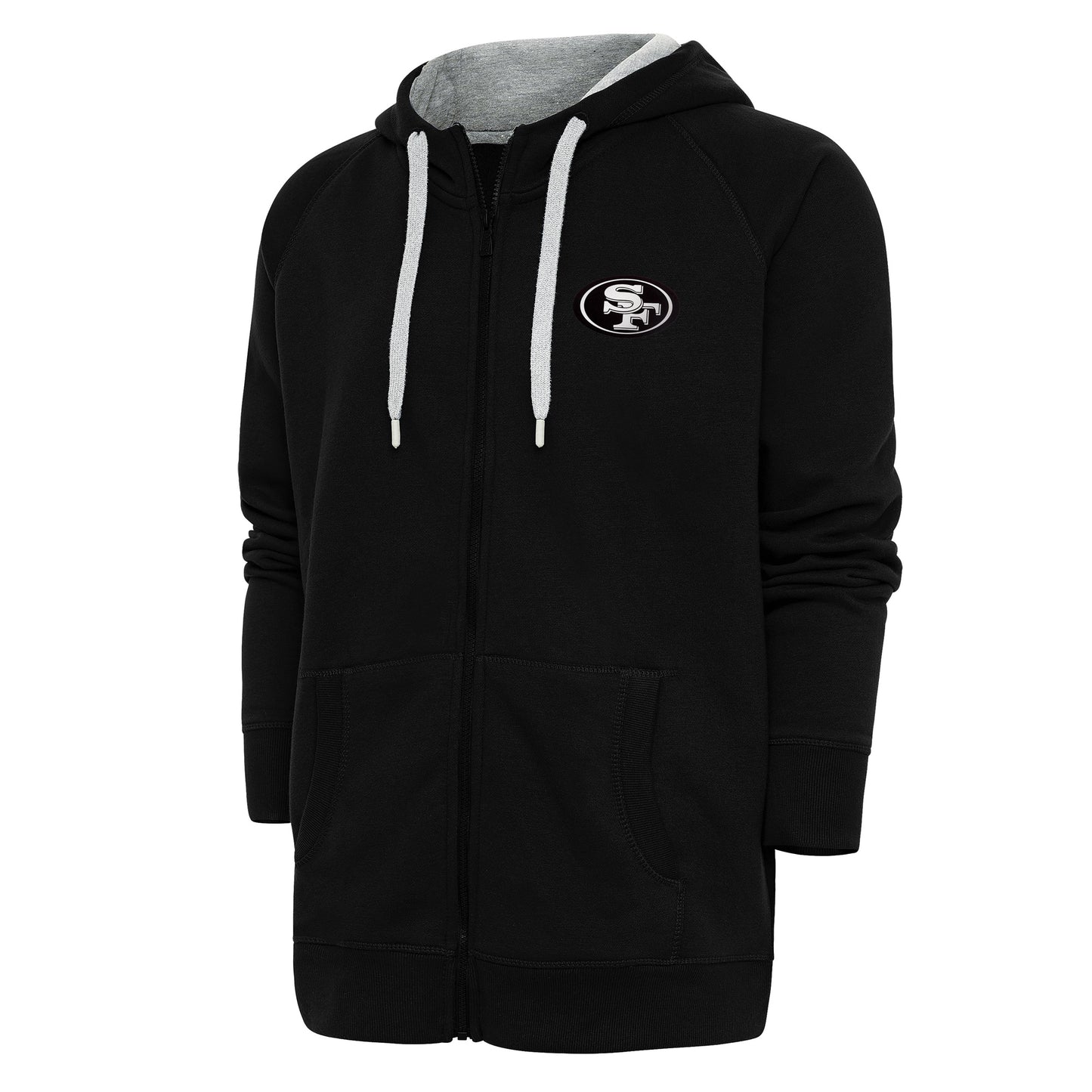 Men's Antigua Black San Francisco 49ers Metallic Logo Victory Full-Zip Hoodie
