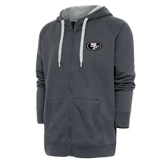 Men's Antigua Charcoal San Francisco 49ers Metallic Logo Victory Full-Zip Hoodie