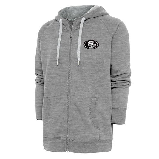 Men's Antigua Heather Gray San Francisco 49ers Metallic Logo Victory Full-Zip Hoodie